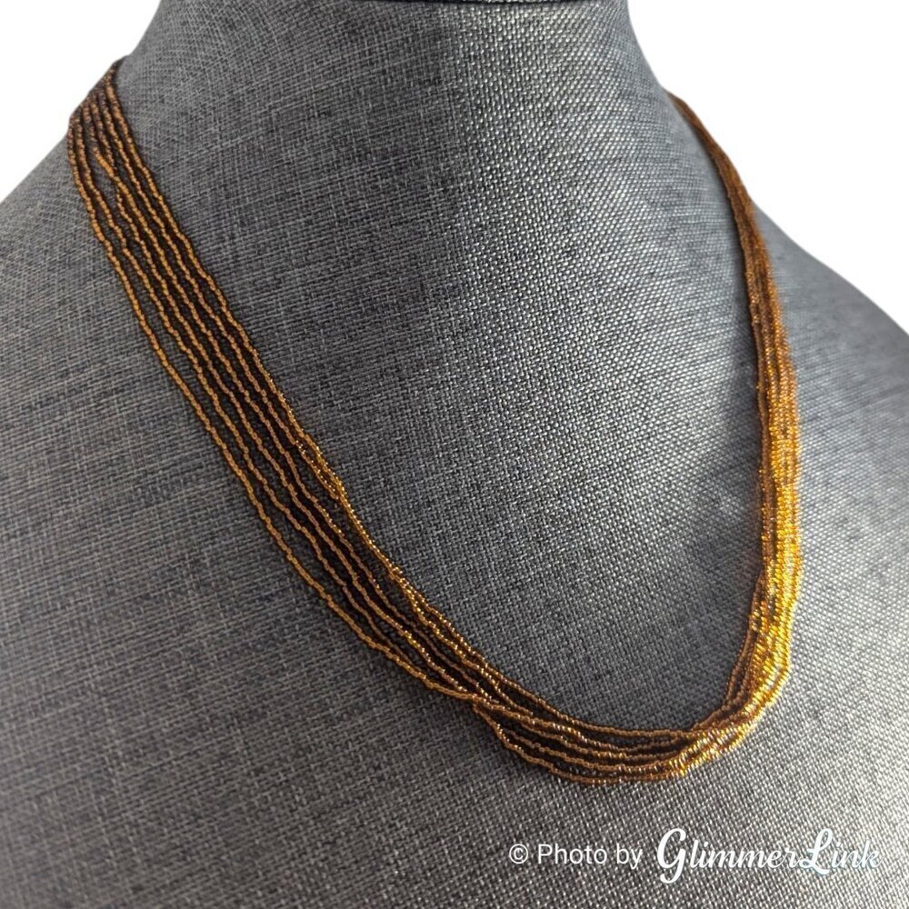 Bohemian Multi Strand Cooper Color Seed Bead Gold Tone Necklace